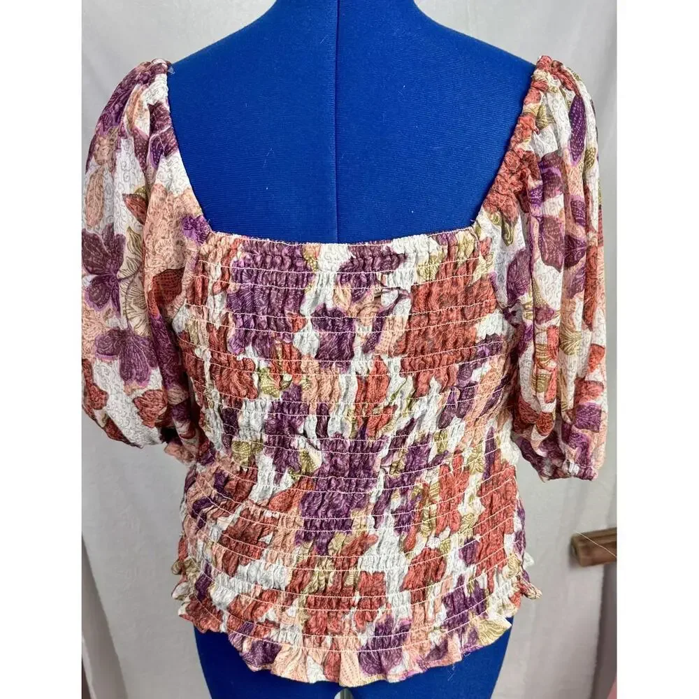 Y2K Floral Smocked Peasant Top | Puff Sleeve Cottagecore Blouse |‎ Old Navy XL